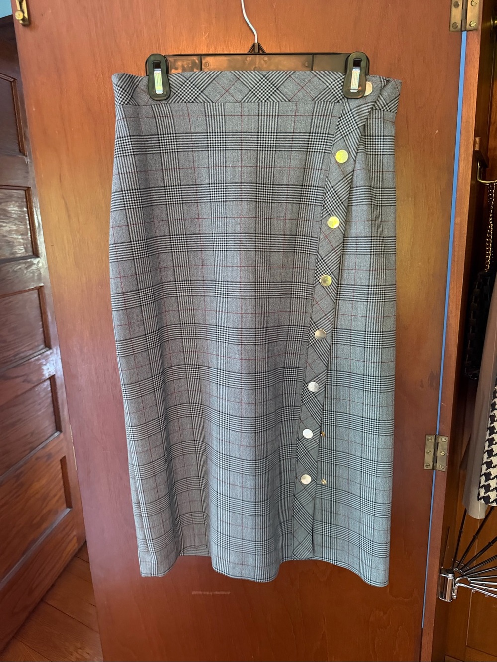 Zara Gray Plaid Button-Front Midi Skirt